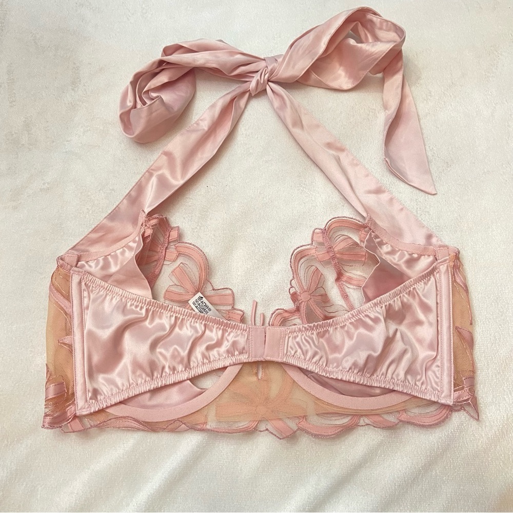 New! For Love And Lemons Hallie Underwire Pink Satin Lace Bra 38D 1396 - Picture 4 of 7